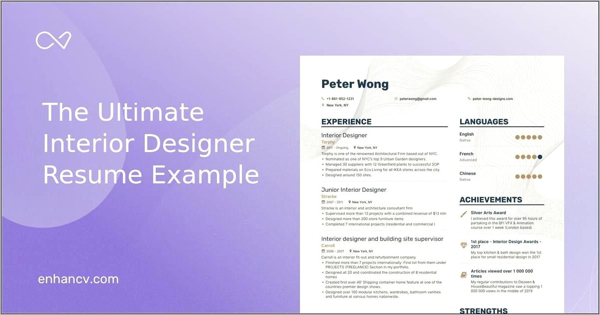 Interior Designer Resume Profile Examples