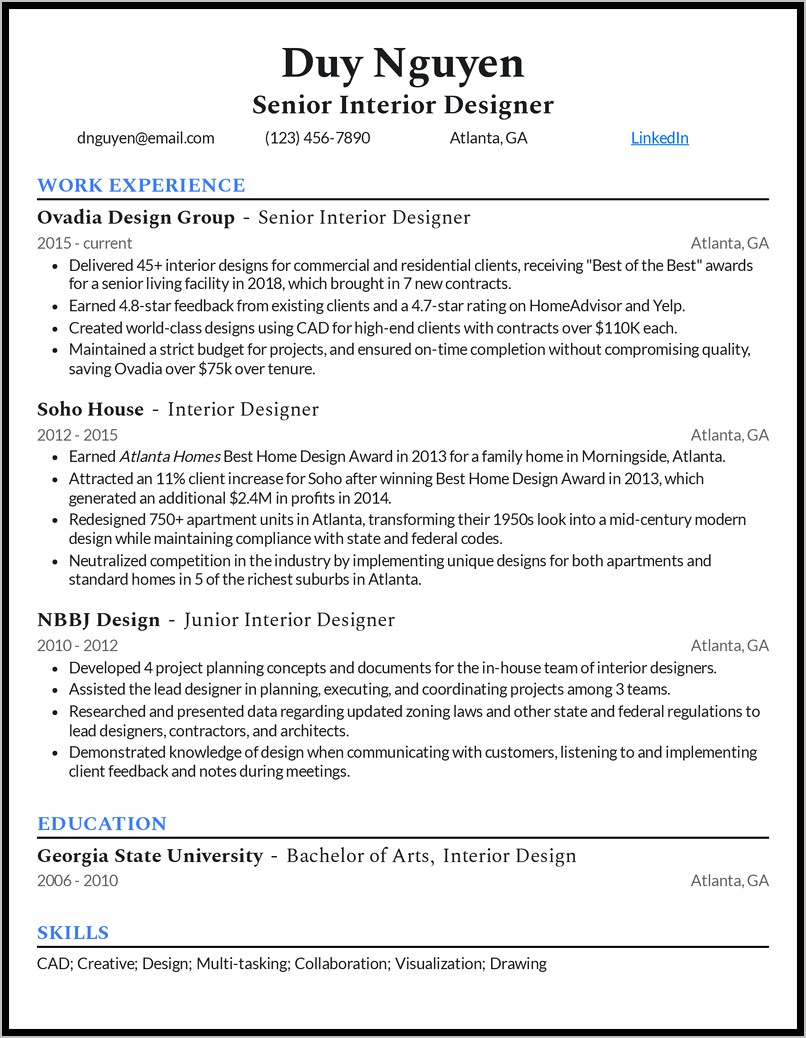 Interior Project Manager Resume Sample