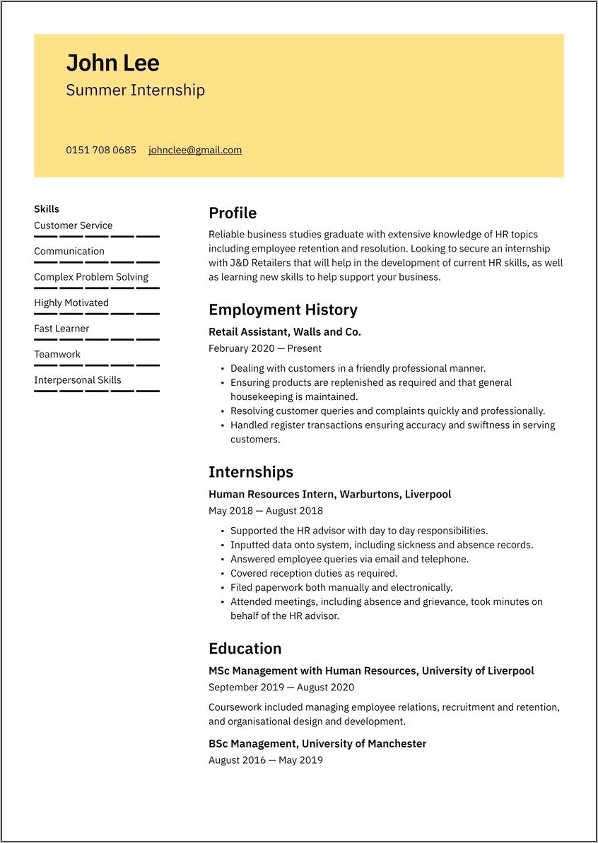Intern Job Description For Resume