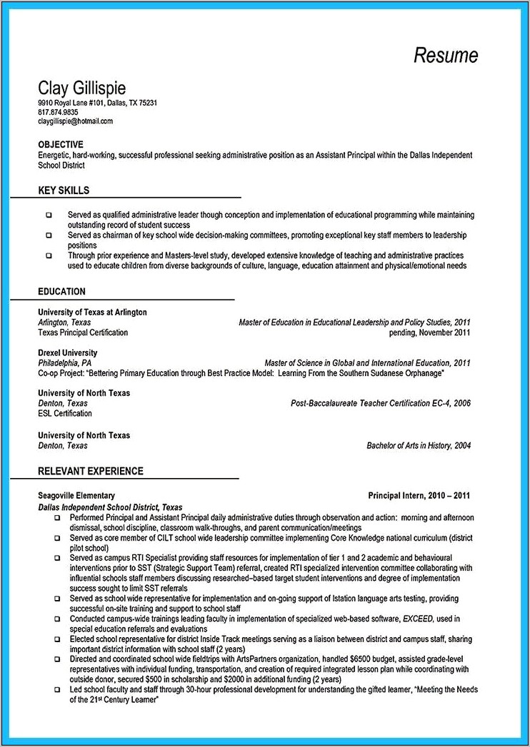 International Baccaulareate Teacher Sample Resume