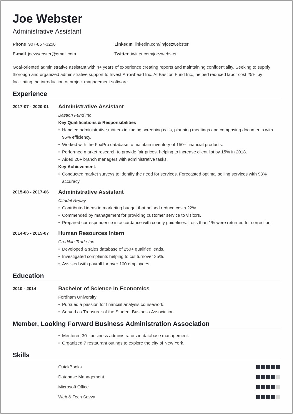 International Business Major Resume Example