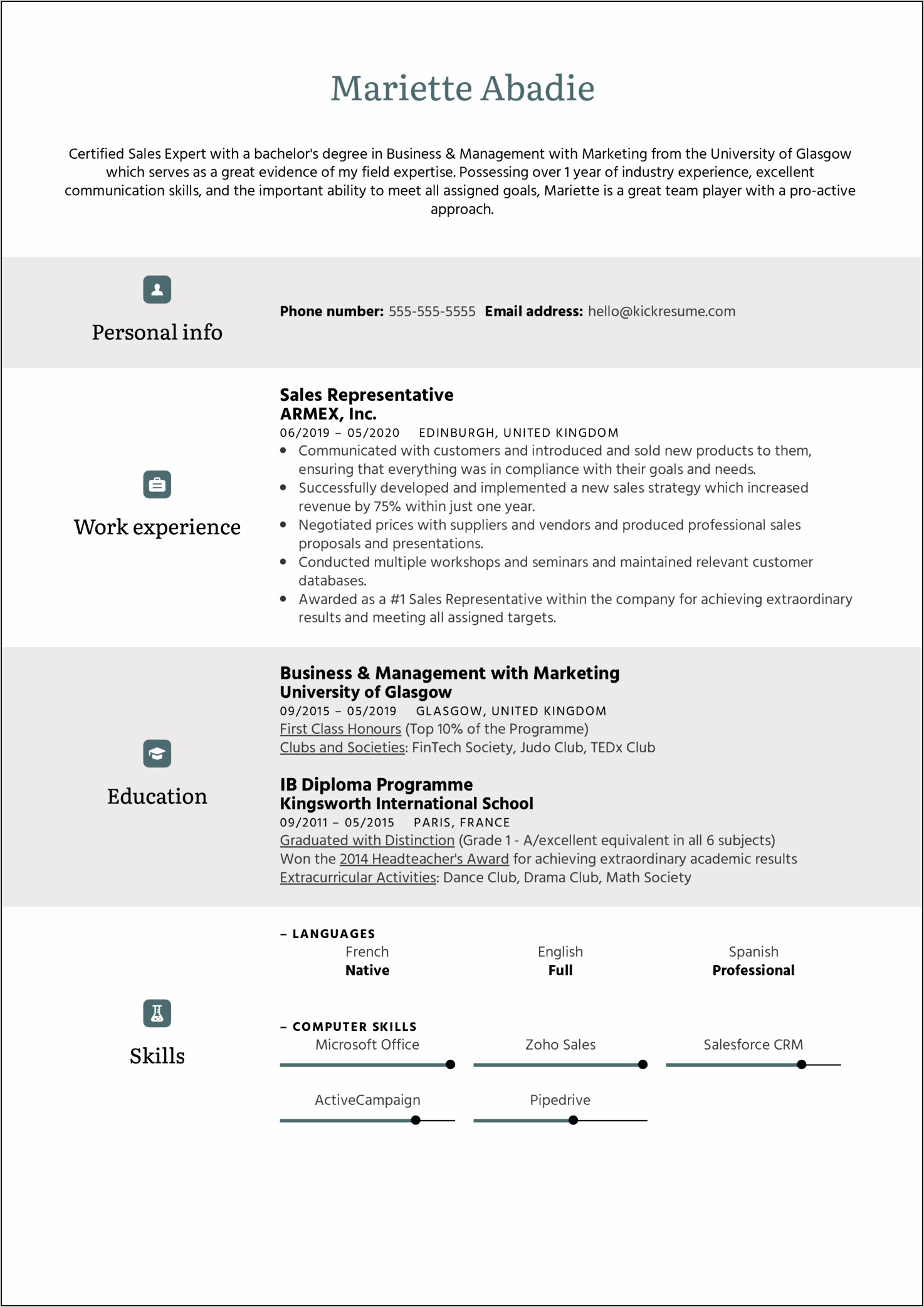 International Business Resume Example Simple