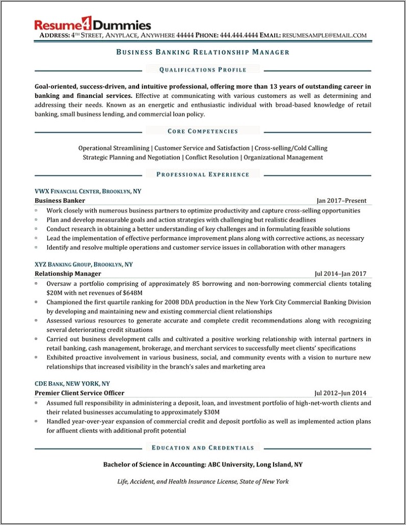 Investment Banking Manager Resume Sample