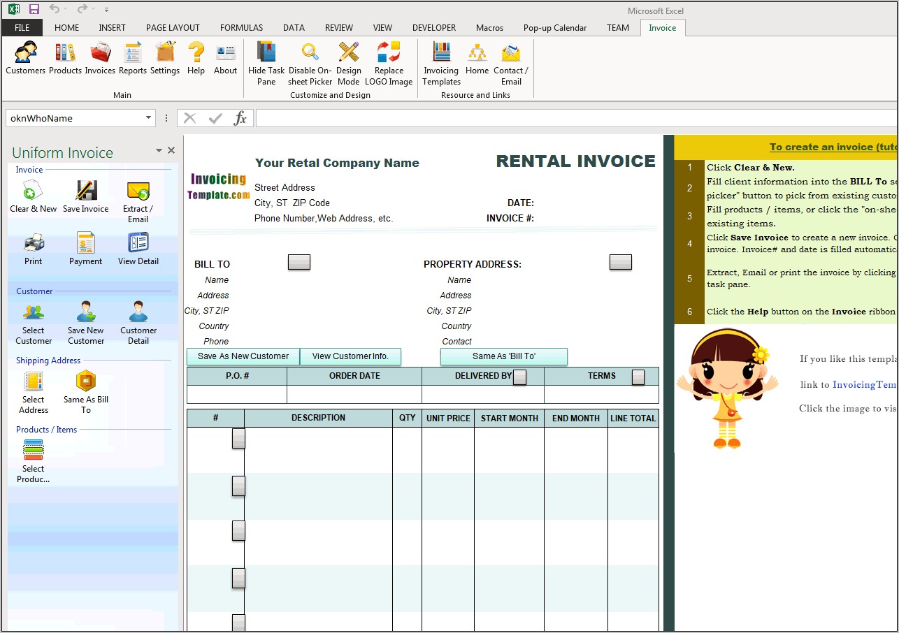 Invoice Template Excel Download Monthly Rent