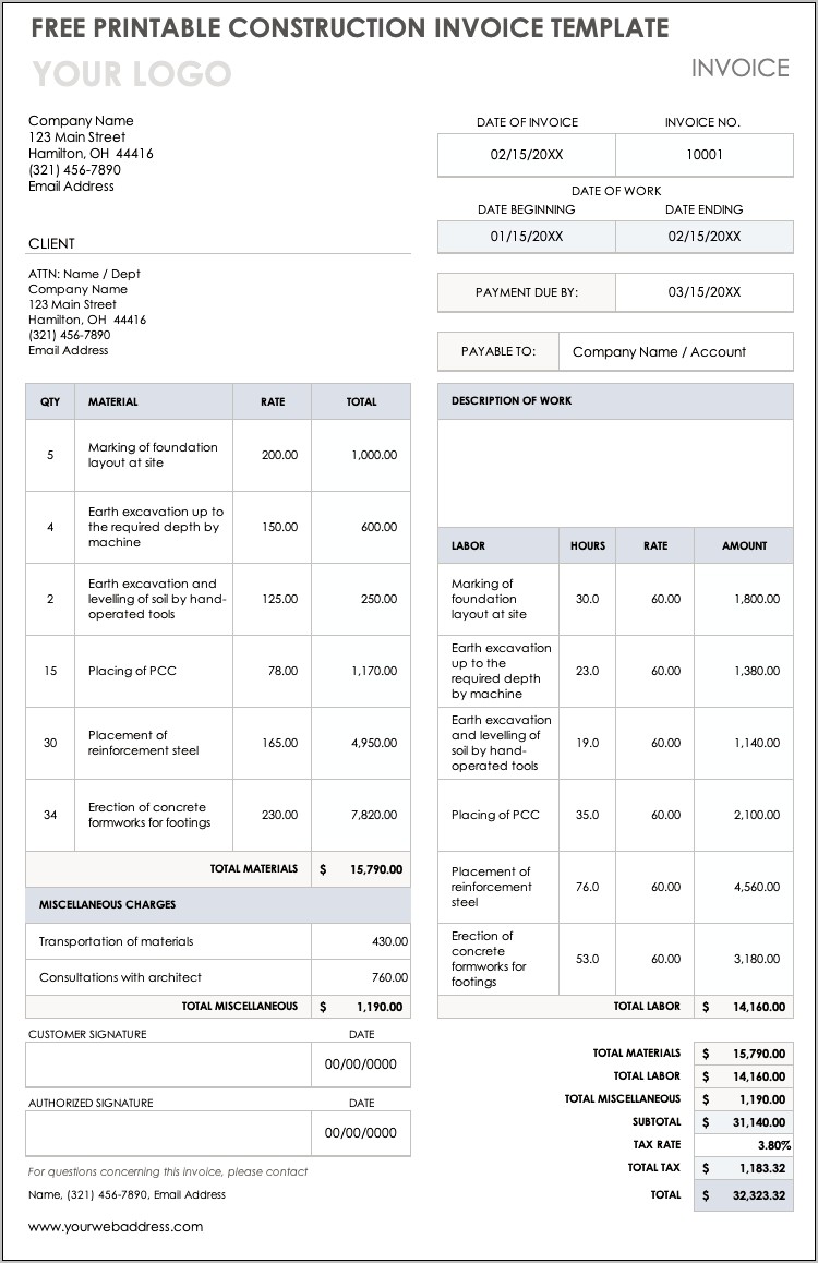 Invoice Template Free Download Quick Book