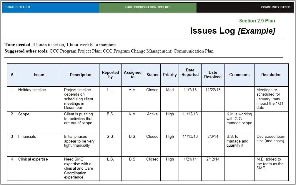 Issue Log Template Excel Free Download