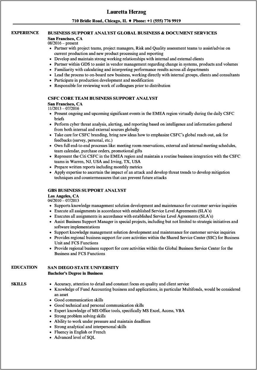 It Analytical Support Resume Examples