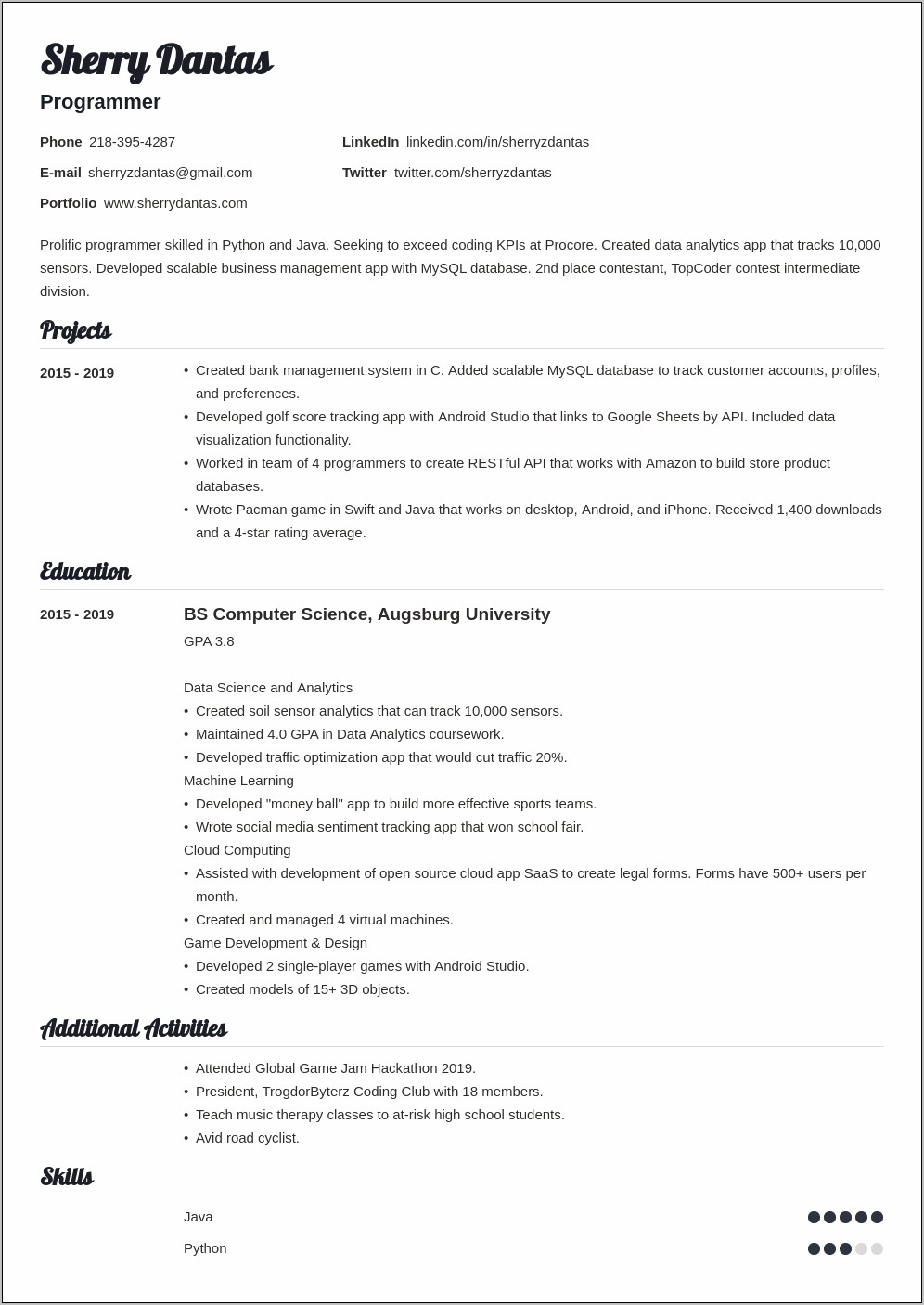 It Bachelor Degree Resume Sample