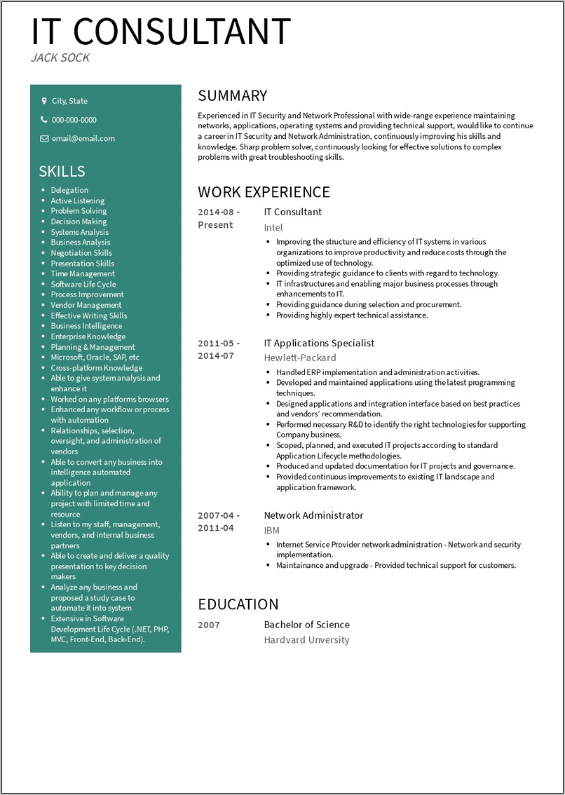 It Consultant Job Description Resume