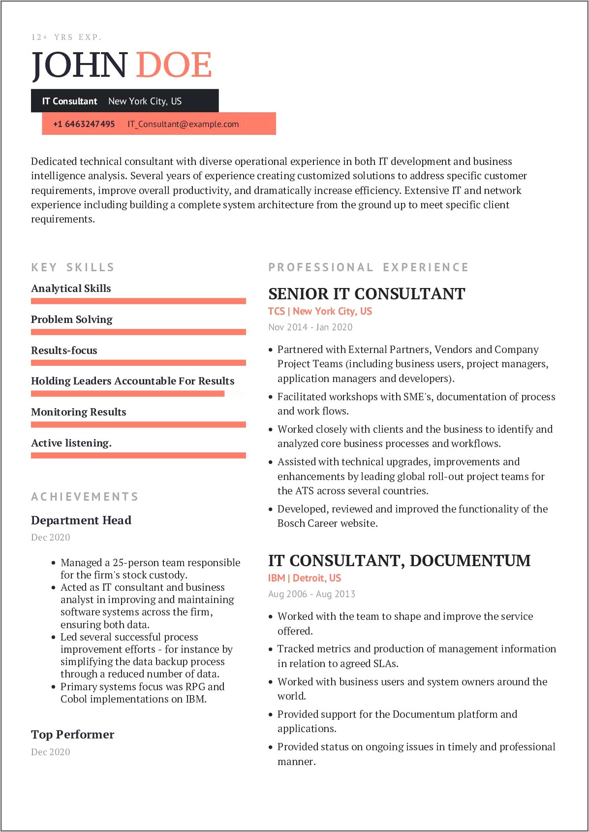 It Consultant Resume Samples Livecareer