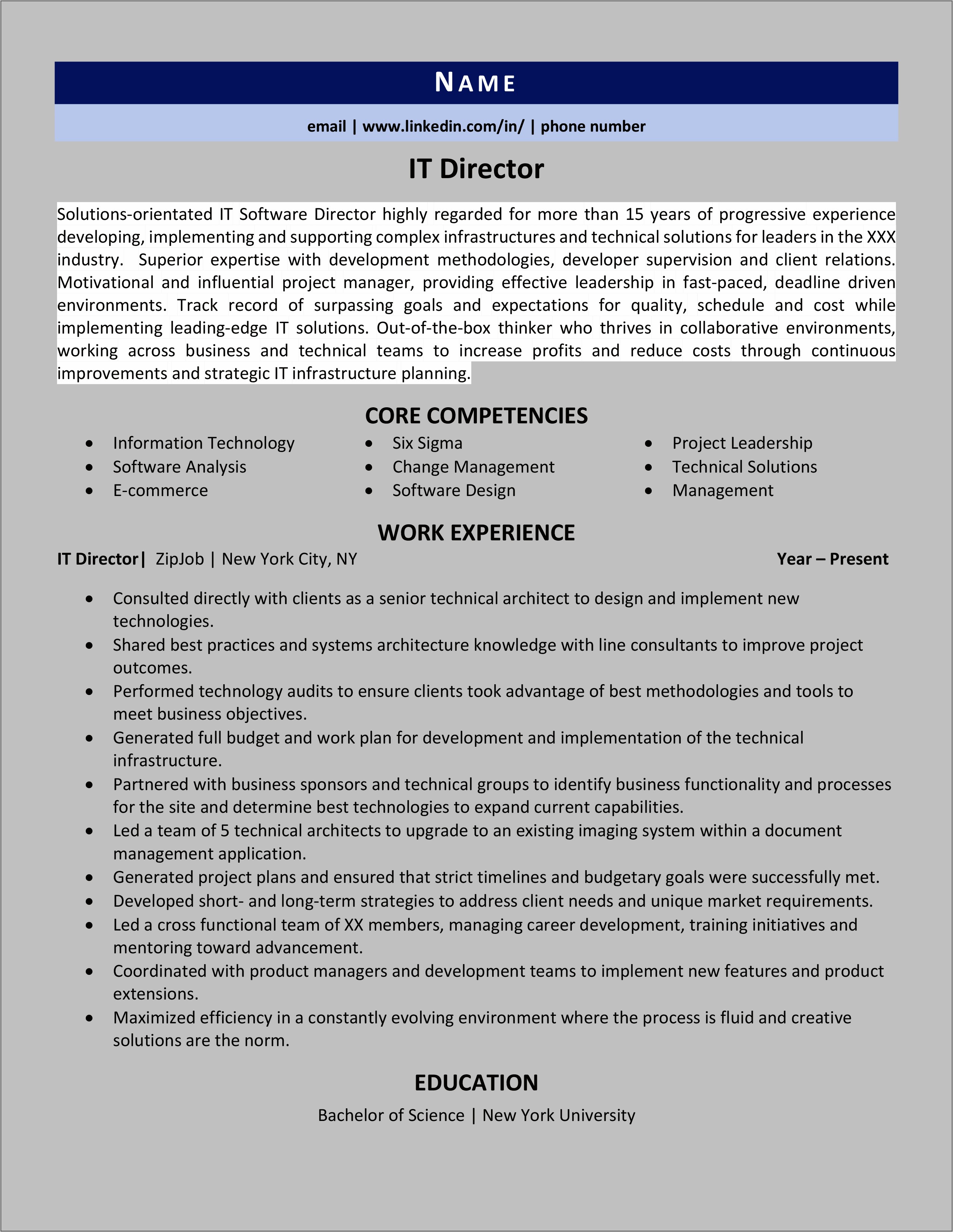 It Director Resume Technical Skills