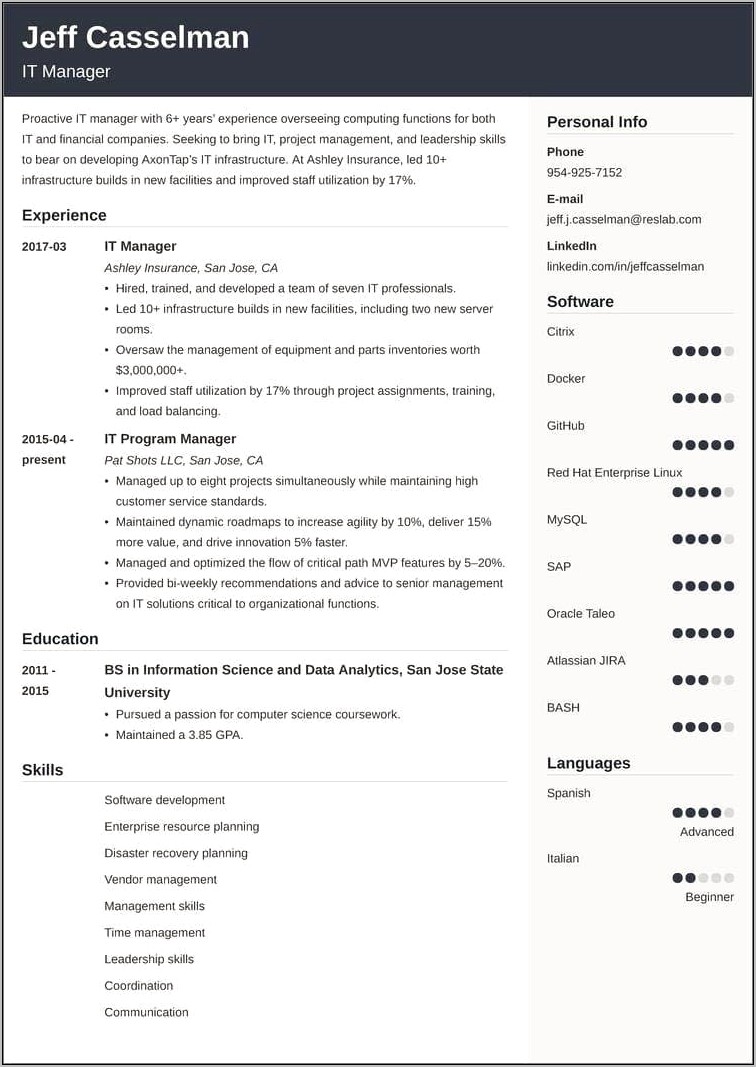 It Manager Resume Examples 2017