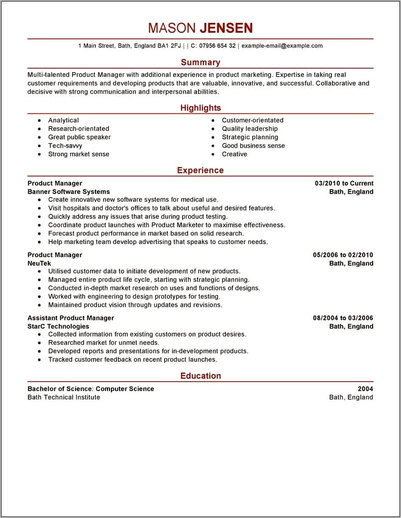It Product Manager Resume Examples