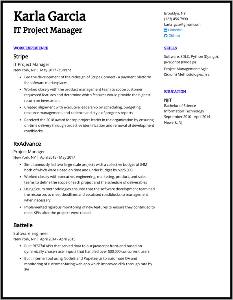 It Project Manager Resume Sdlc