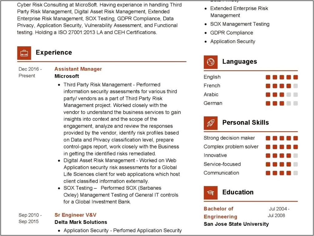 It Risk Manager Resume Highlights