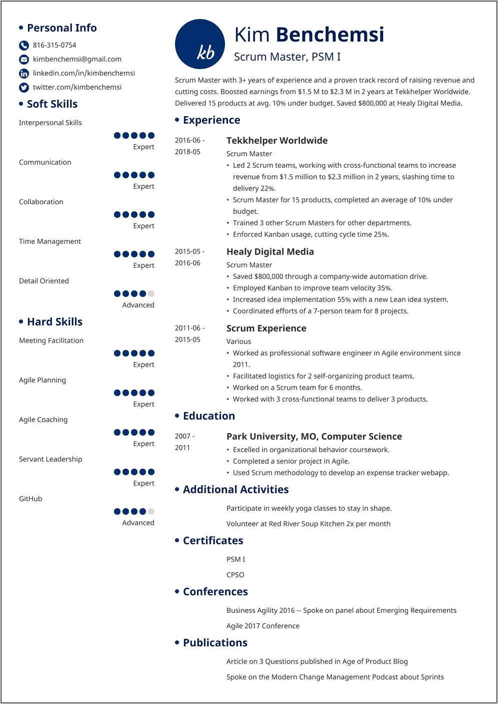 It Scrum Master Resume Samples