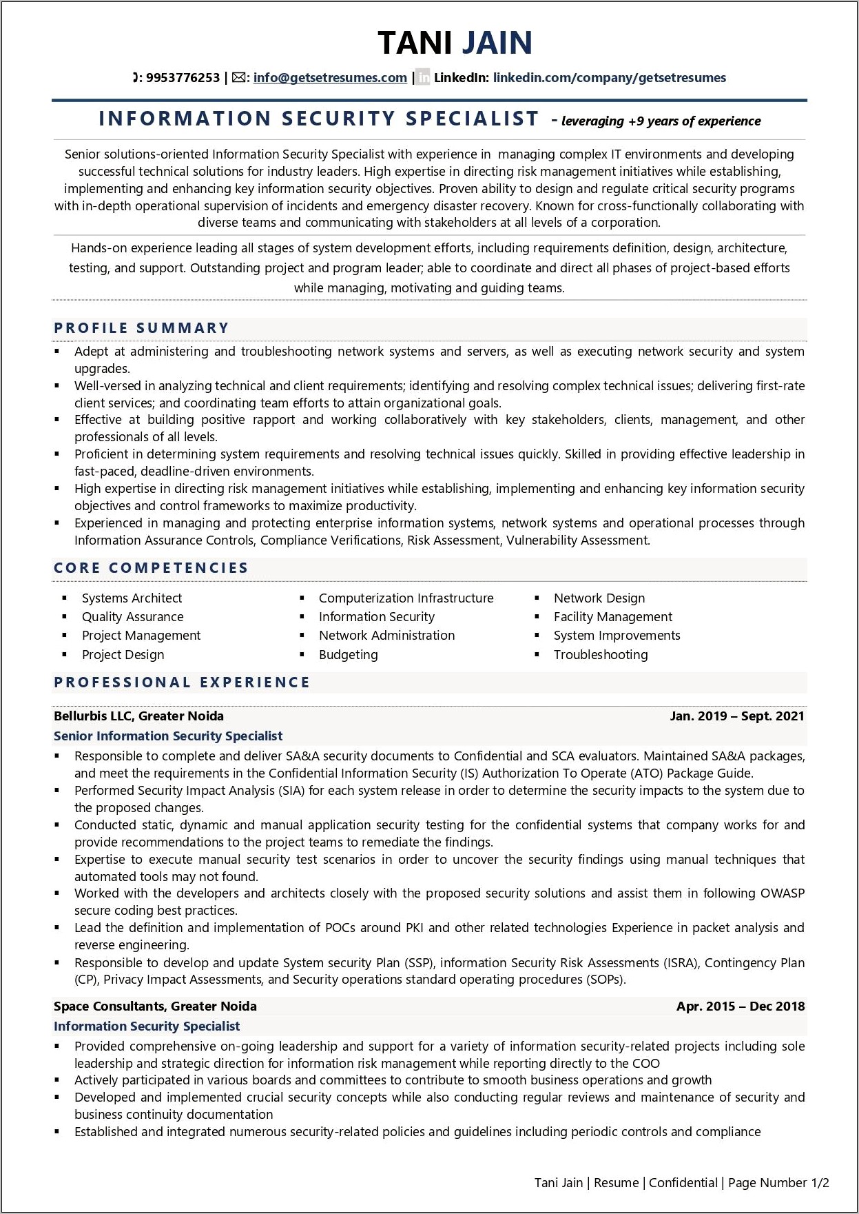 It Security Consultant Resume Sample