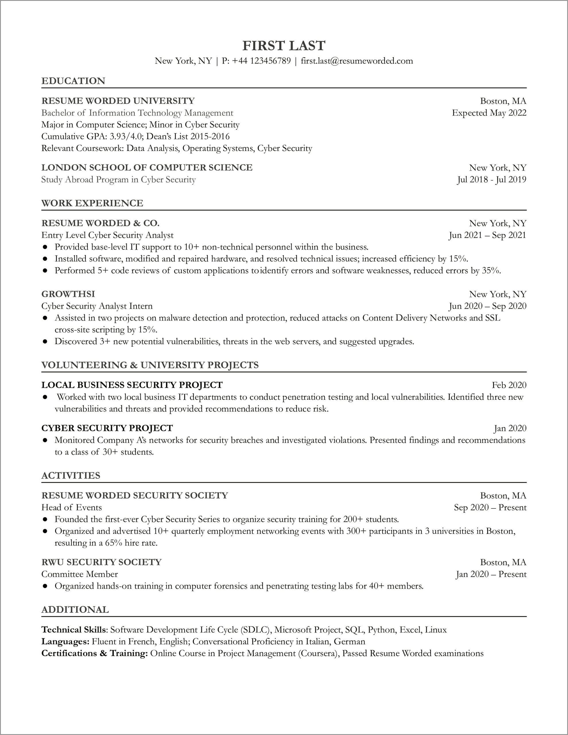 It Security Specialist Resume Example