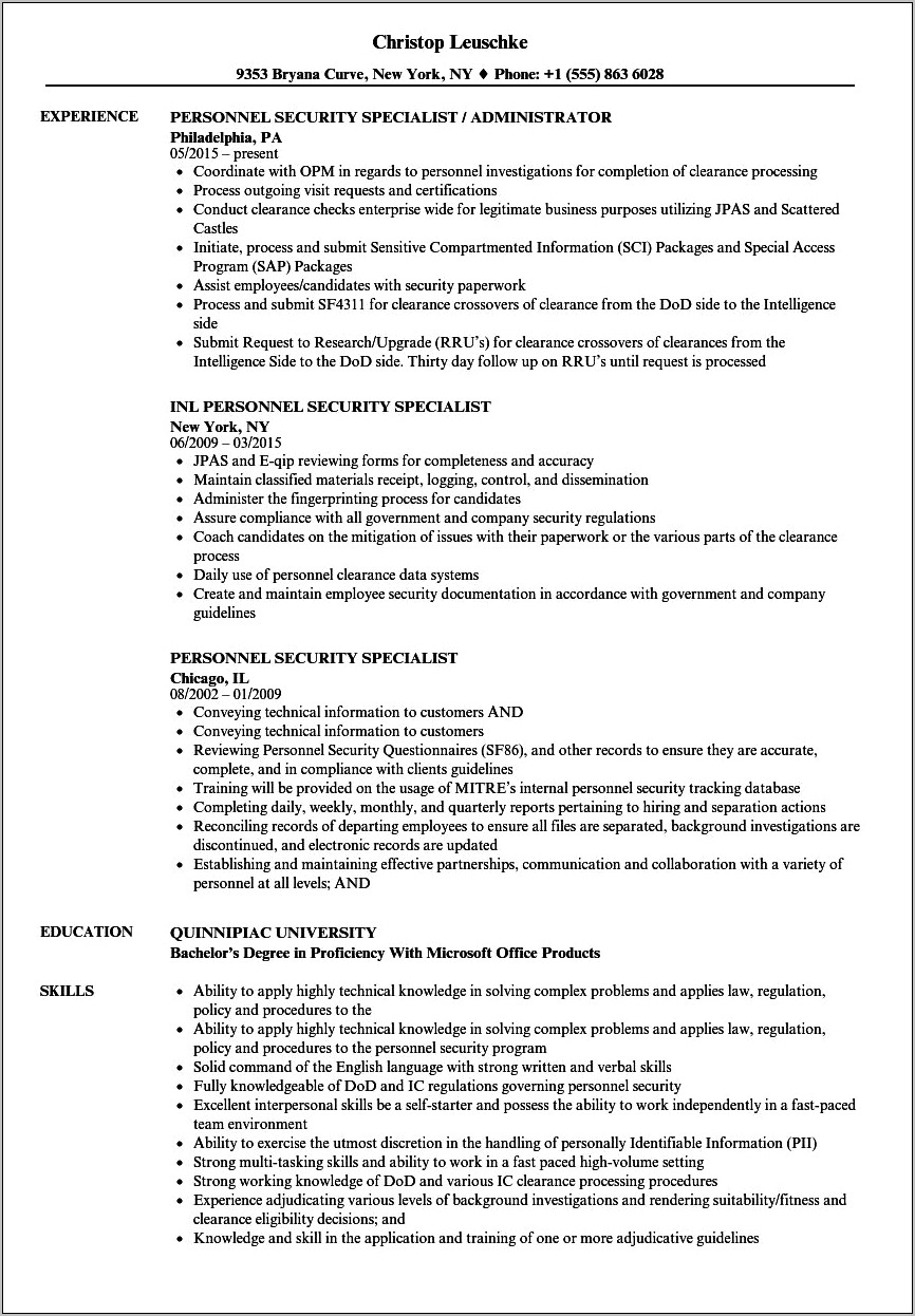 It Security Specialist Resume Sample