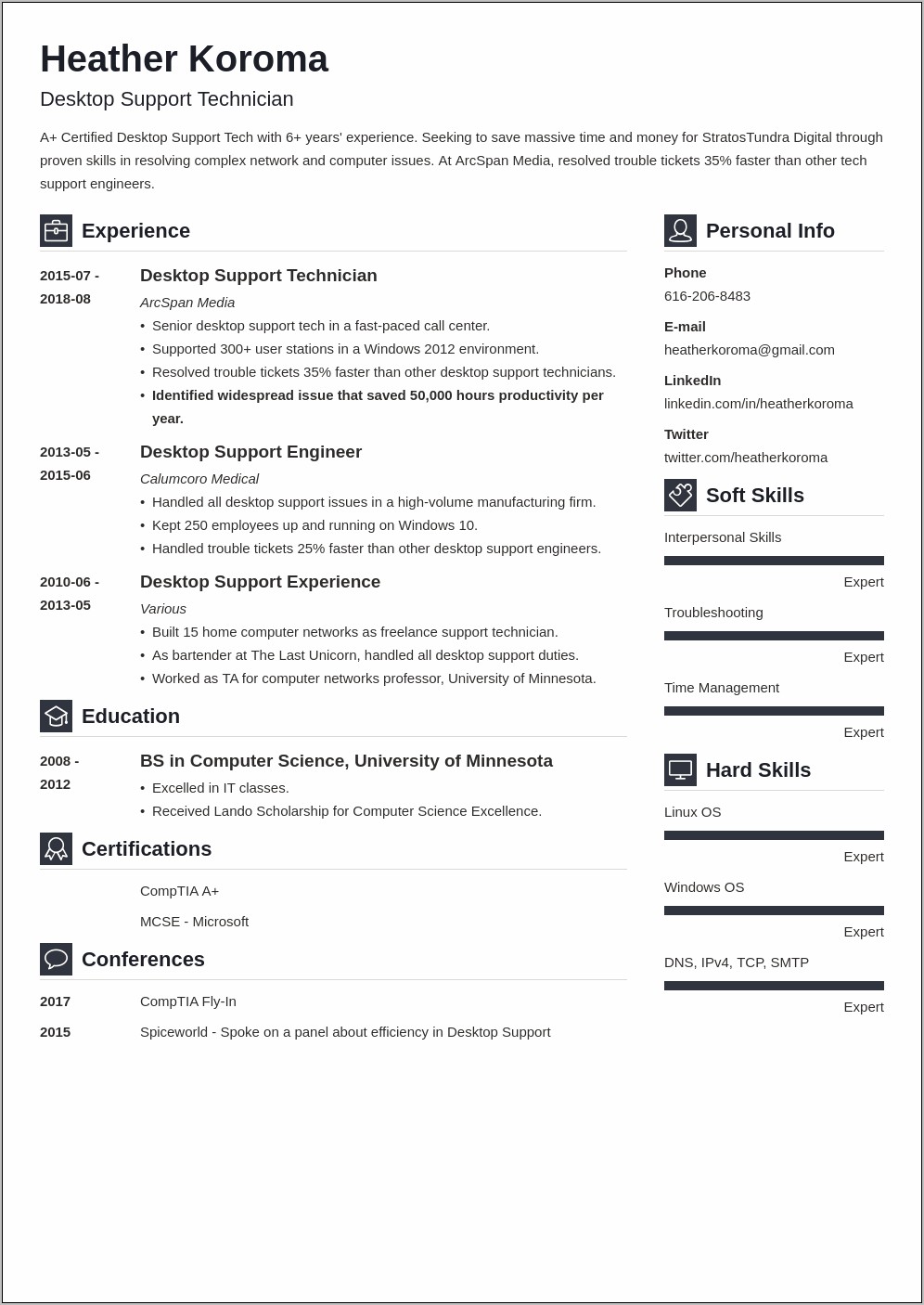 It Senior Support Resume Examples