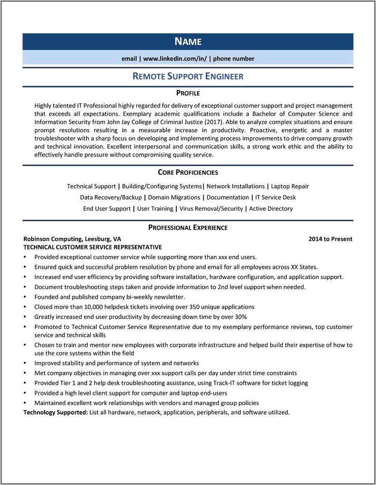 It Support Engineer Resume Examples