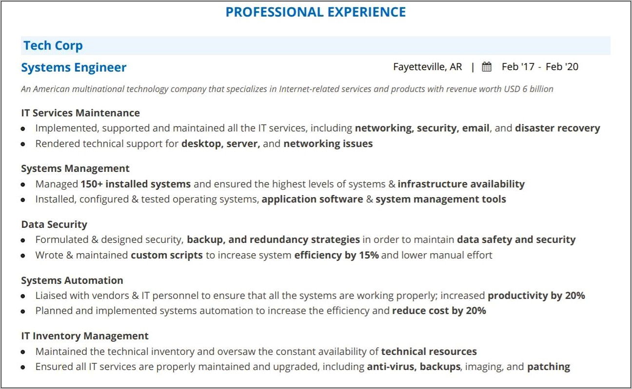 It Support Engineer Resume Sample