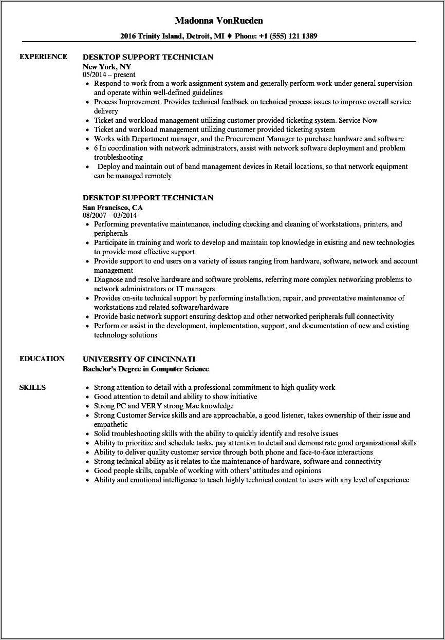 It Support Technician Resume Examples