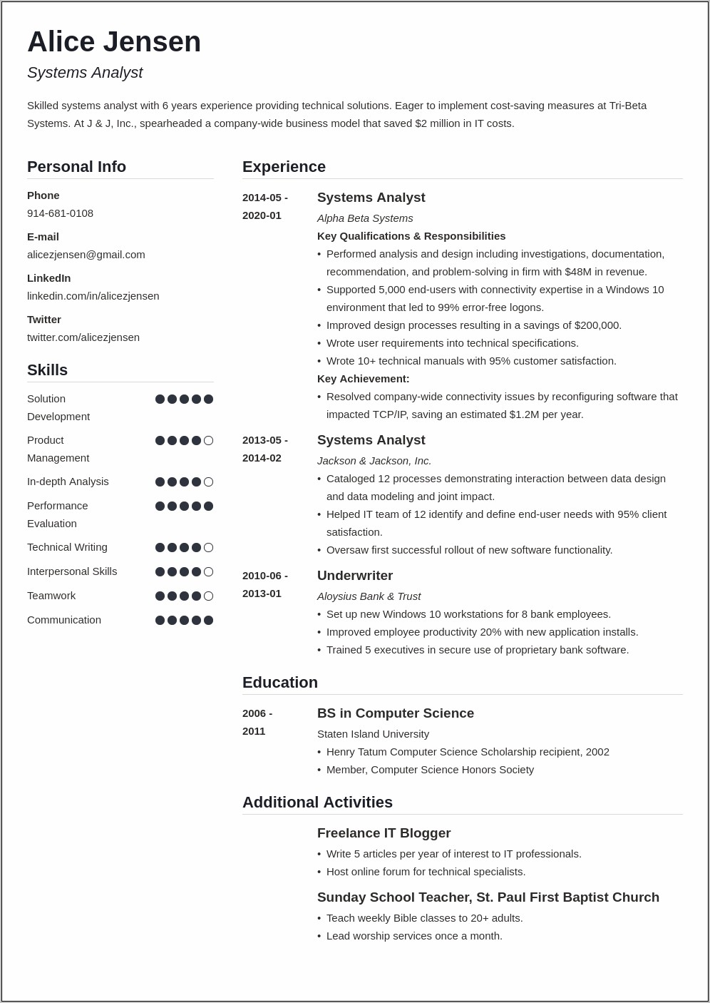 It System Analyst Objective Resume