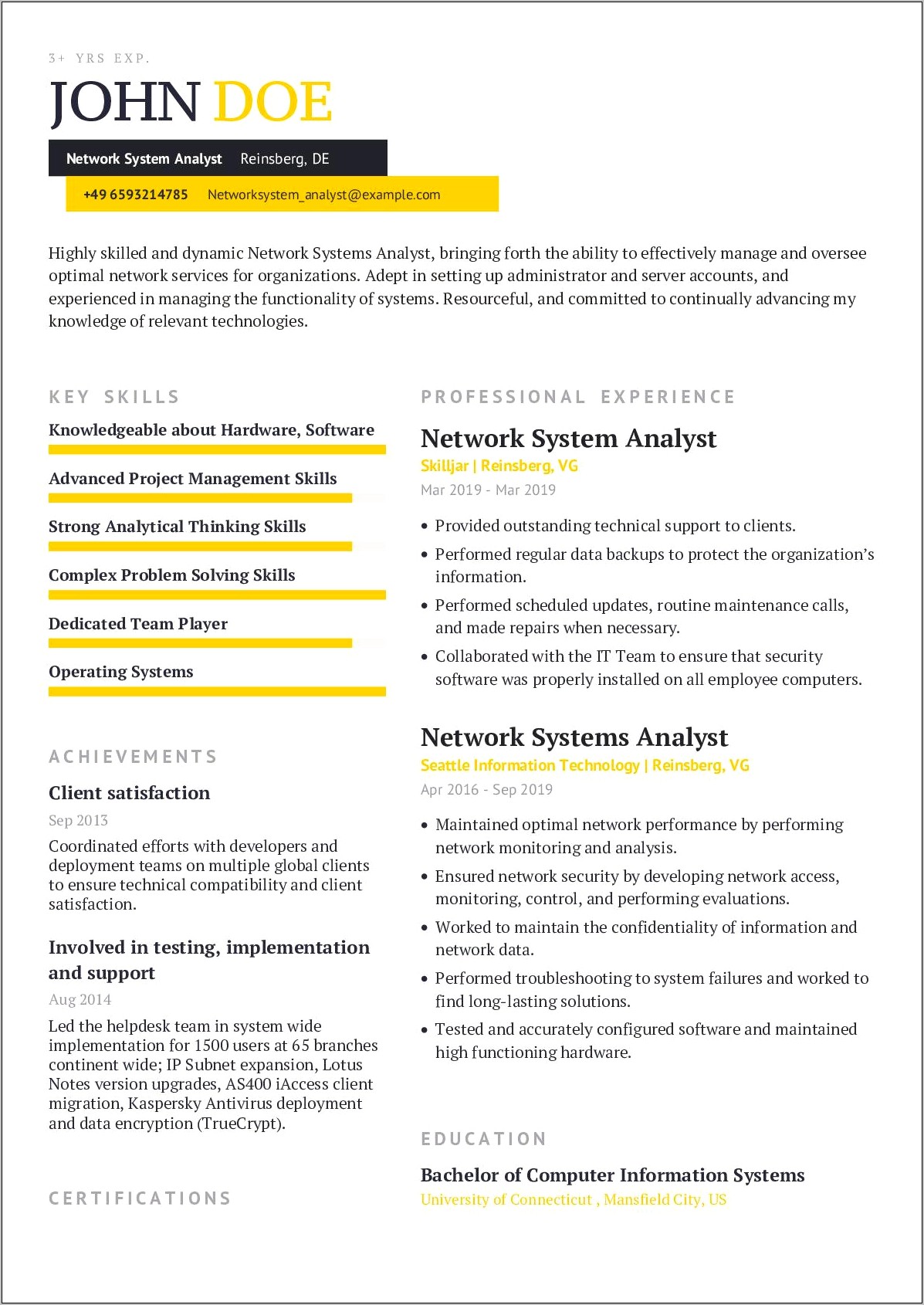 It System Analyst Resume Example