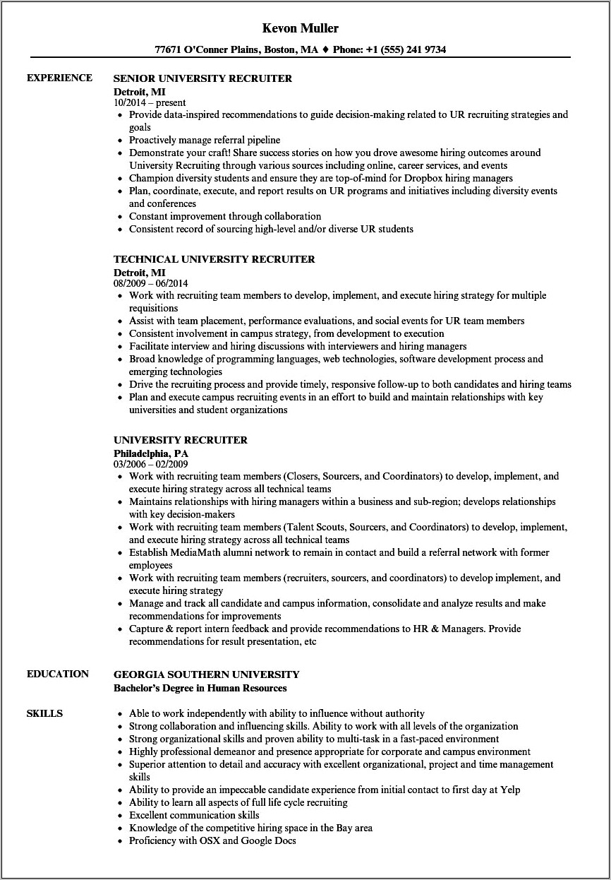 It Technical Recruiter Resume Sample