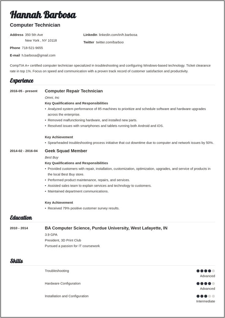 It Technician Job Description Resume