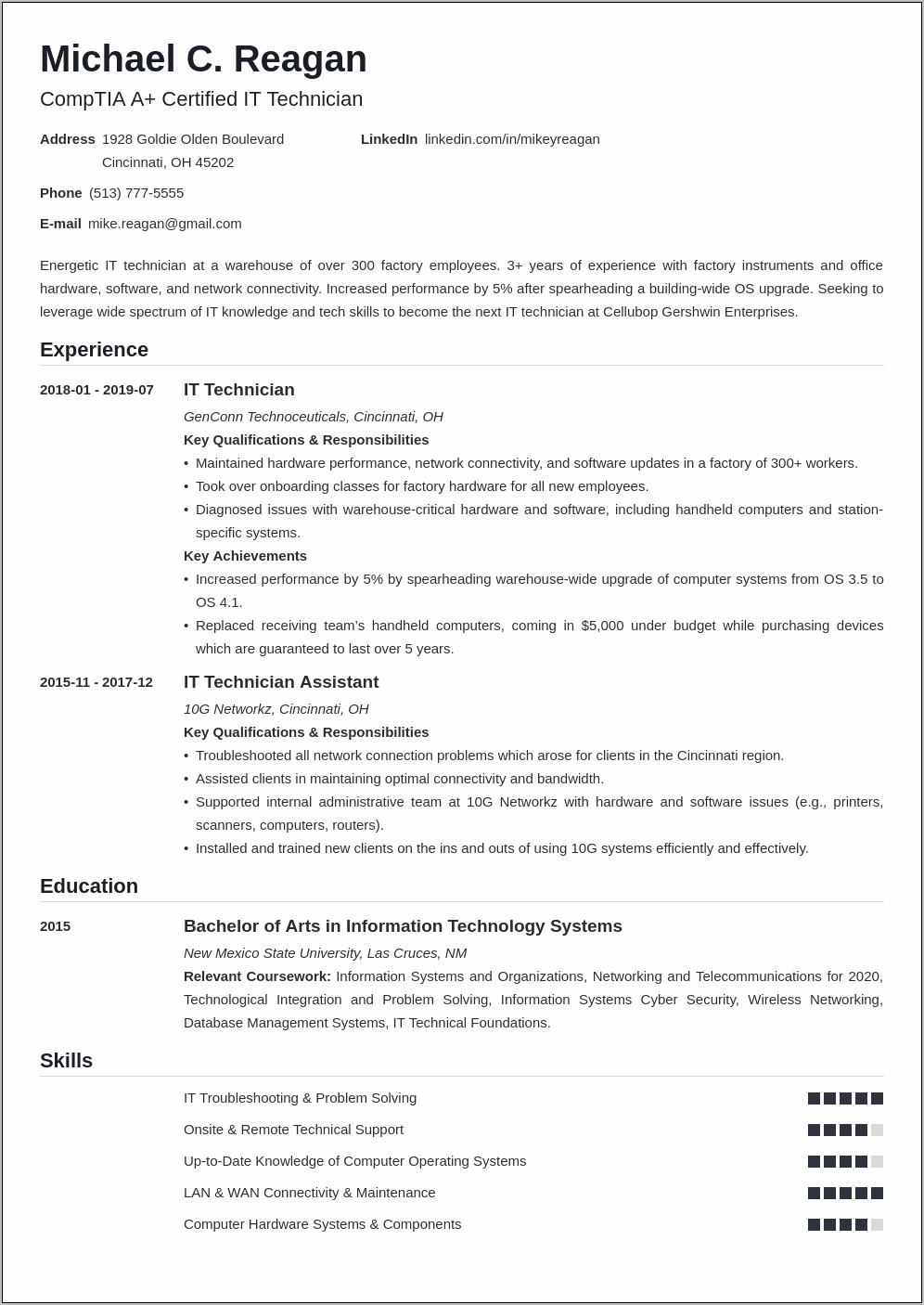 It Technician Specialized Skills Resume