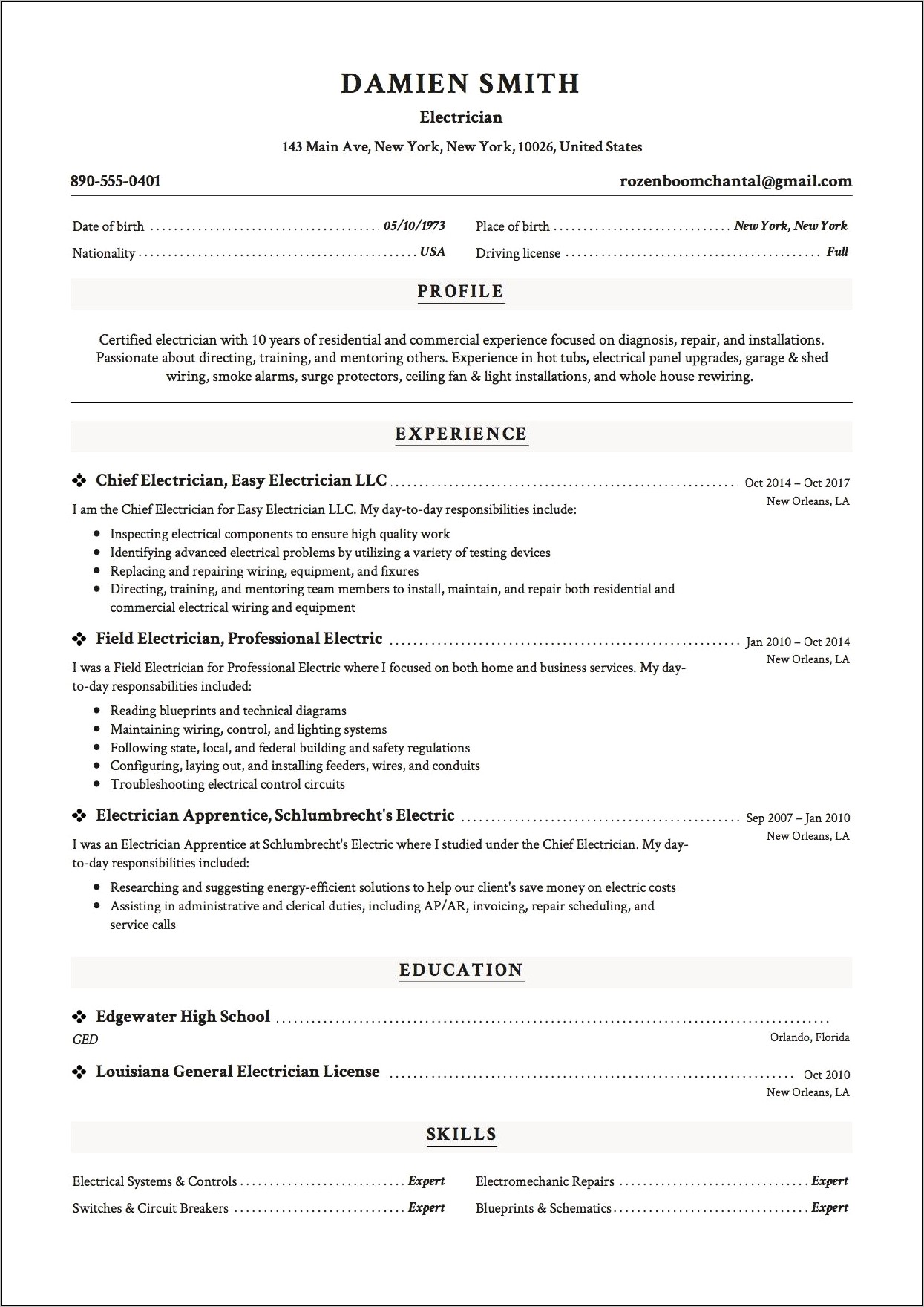 Iti Electrician Resume Sample Doc