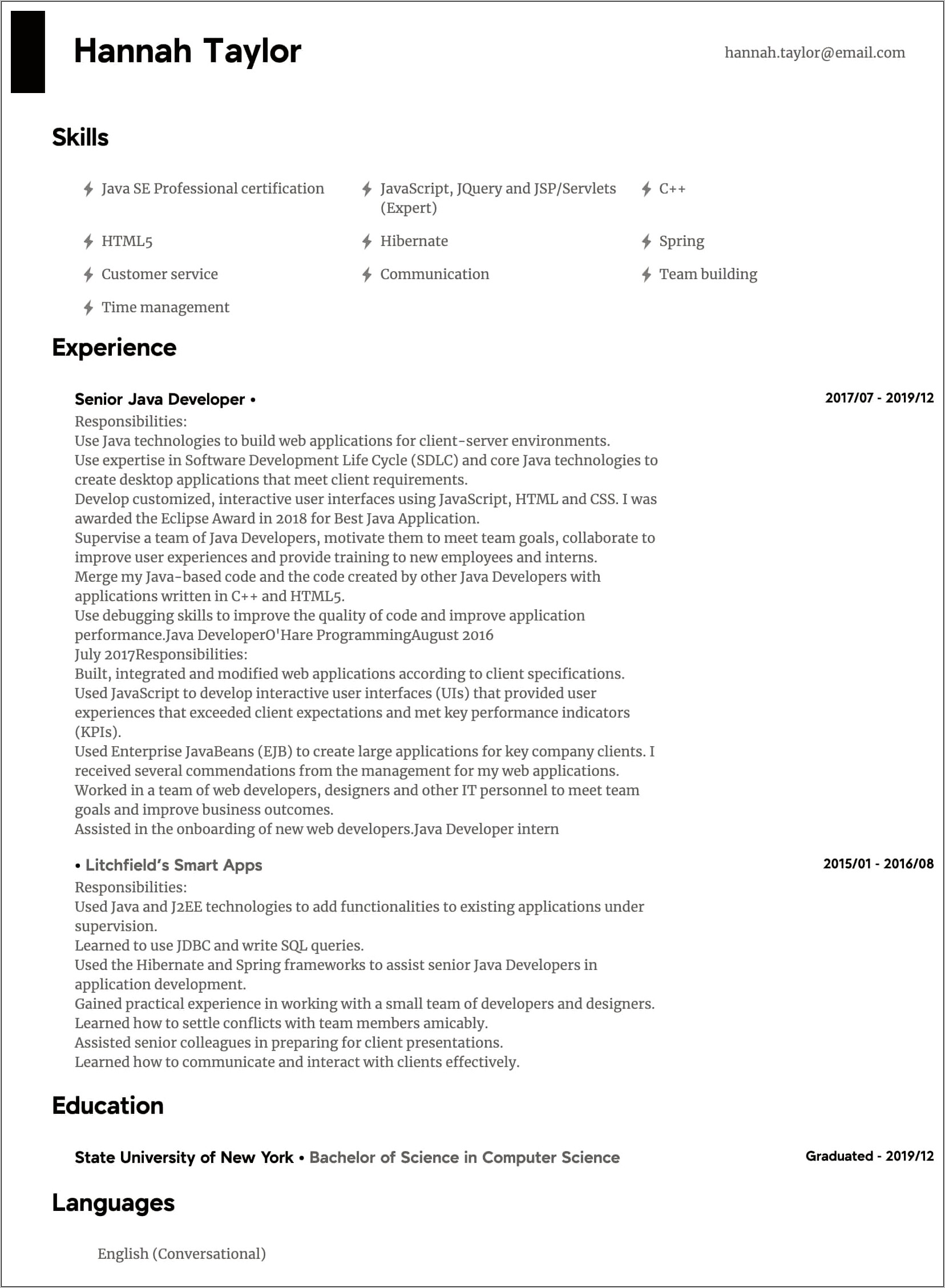 Java Developer Resume Sample Australia