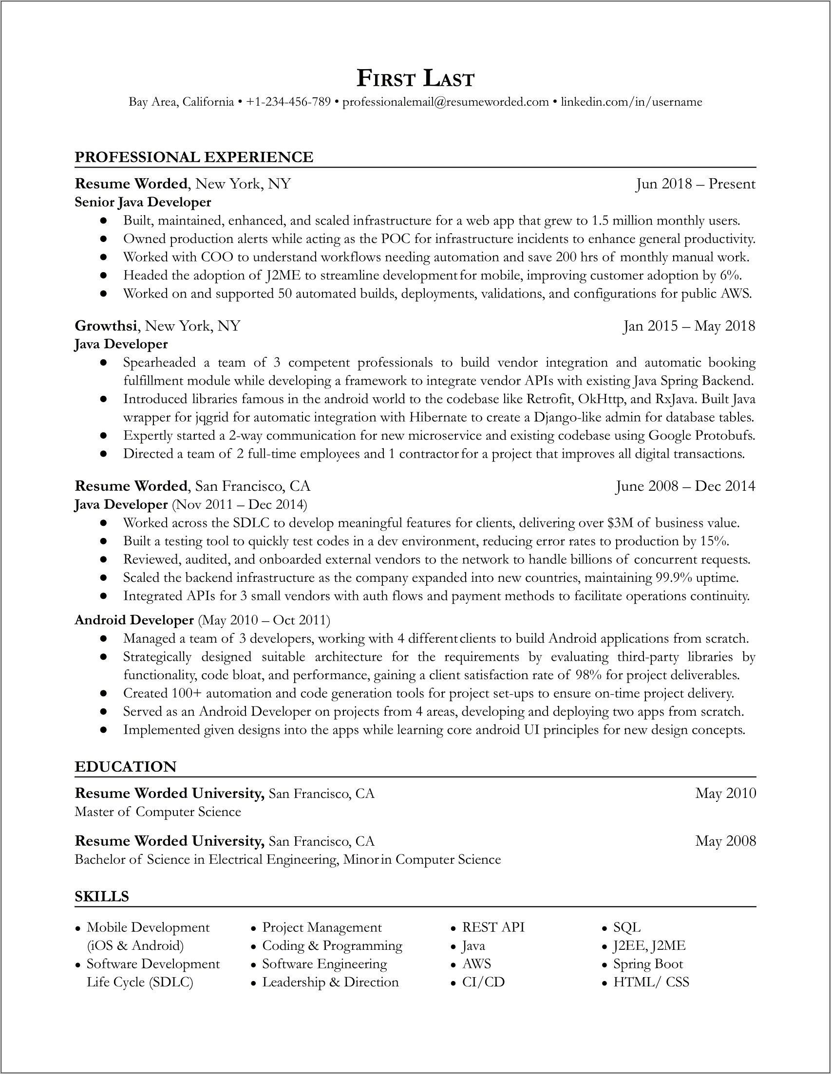 Java Developer Resume Sample Monster