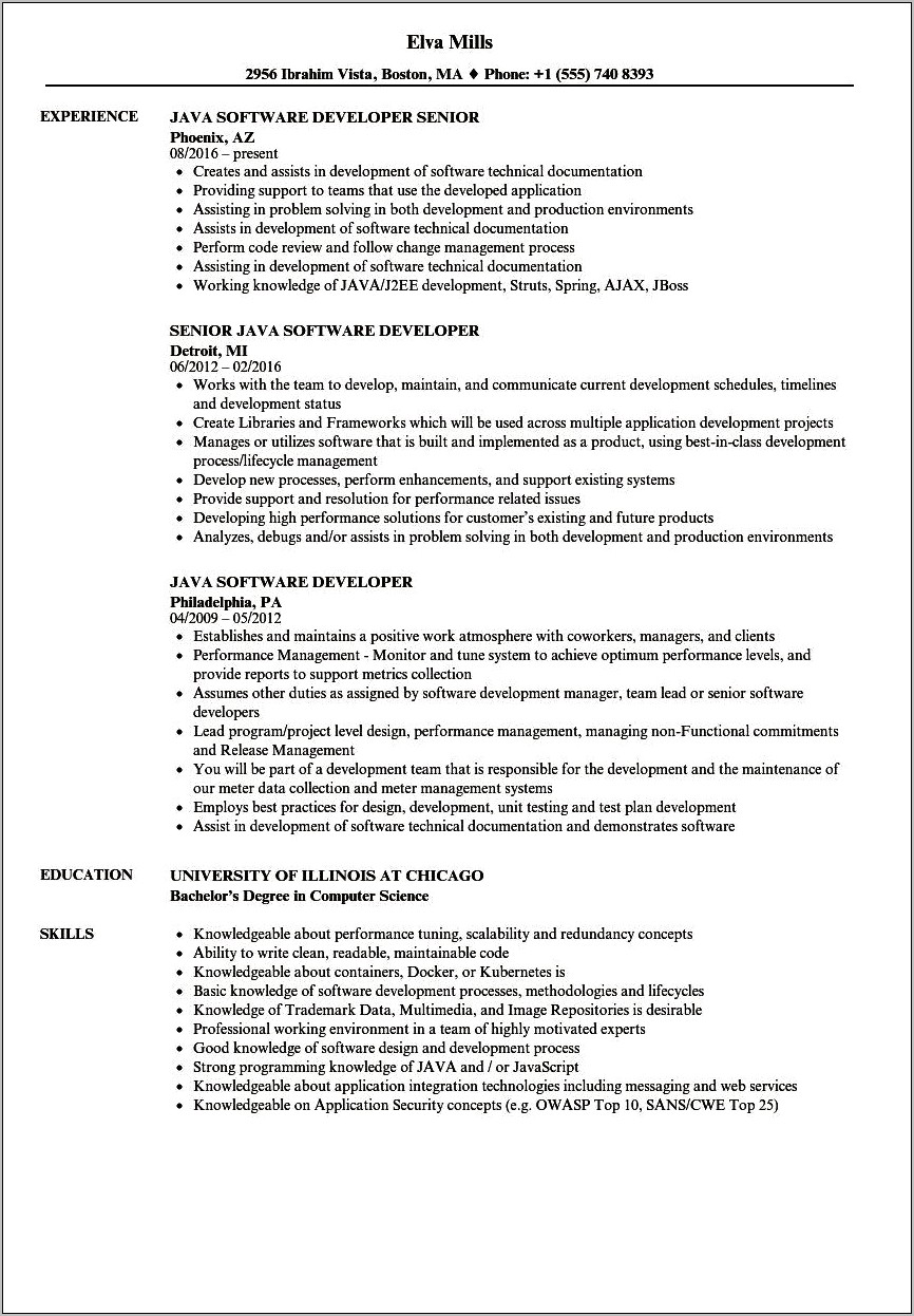 Java J2ee Developer Resume Sample