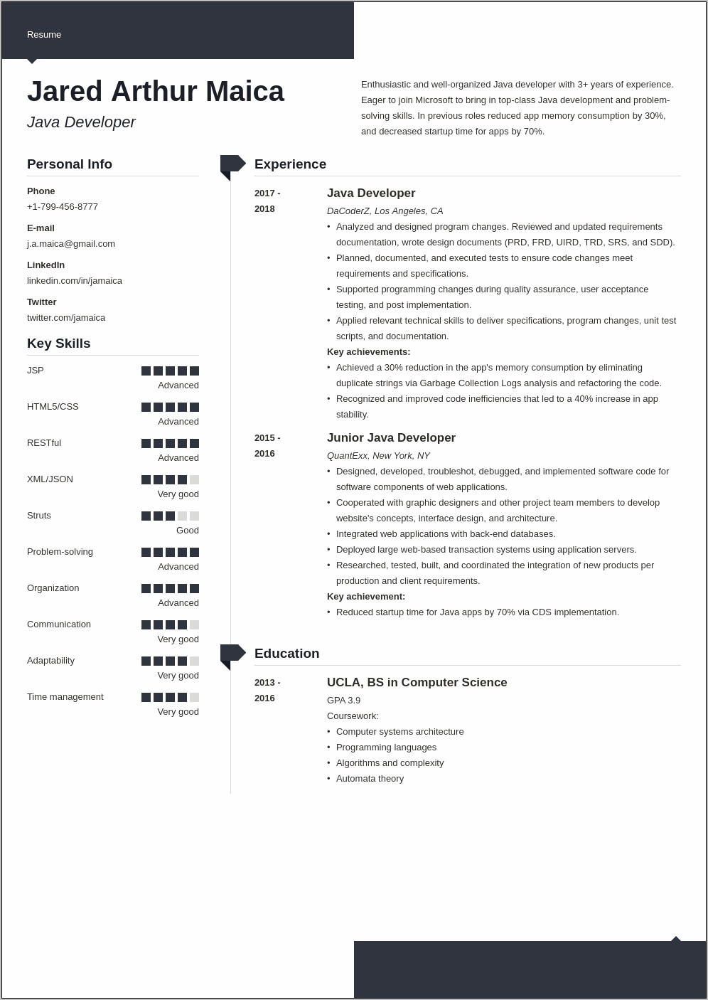 Java J2ee Project Manager Resume