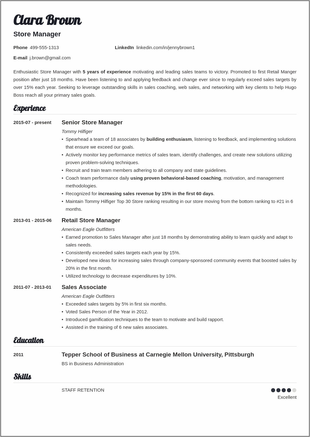 Jewelry Store Manager Resume Examples