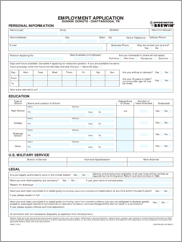 Job Application Form Template Word Download