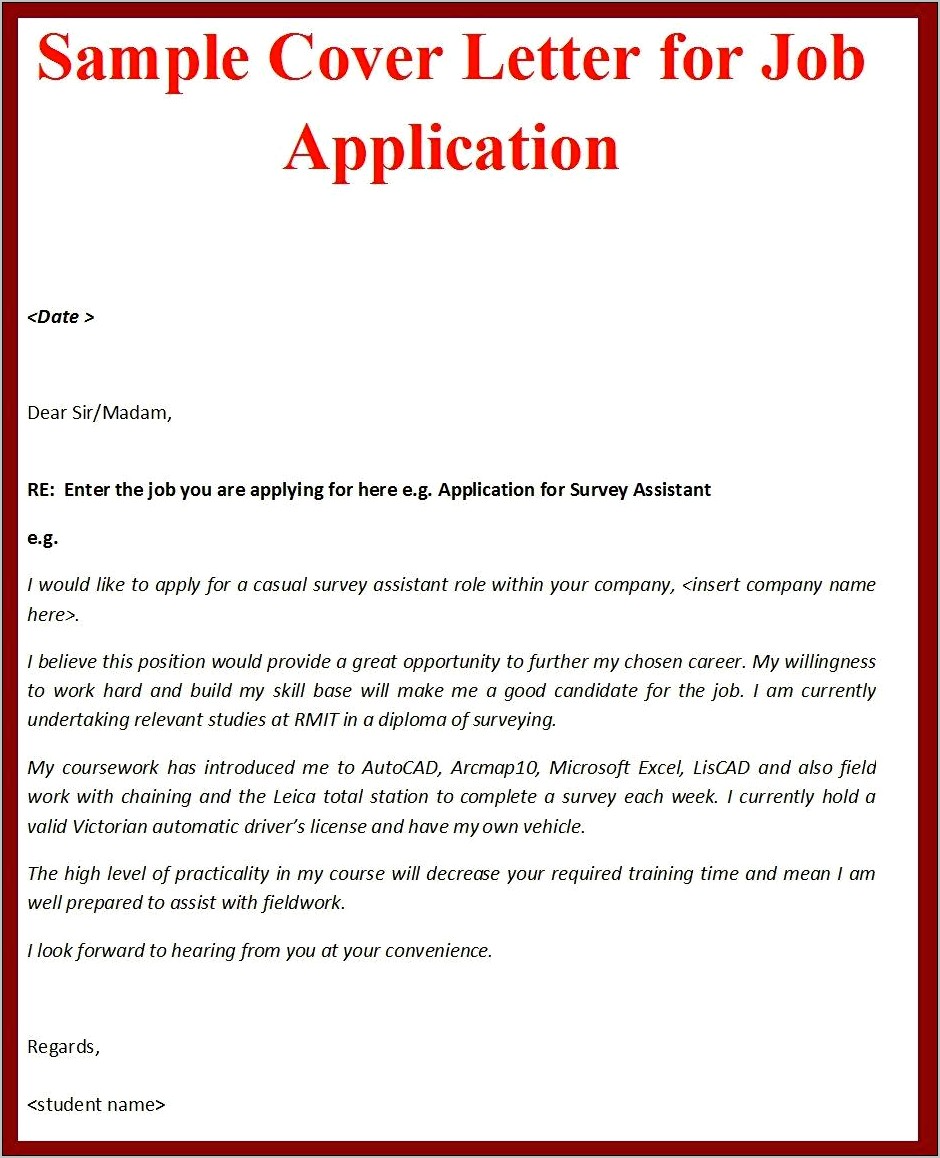 Job Application Letter Resume Sample