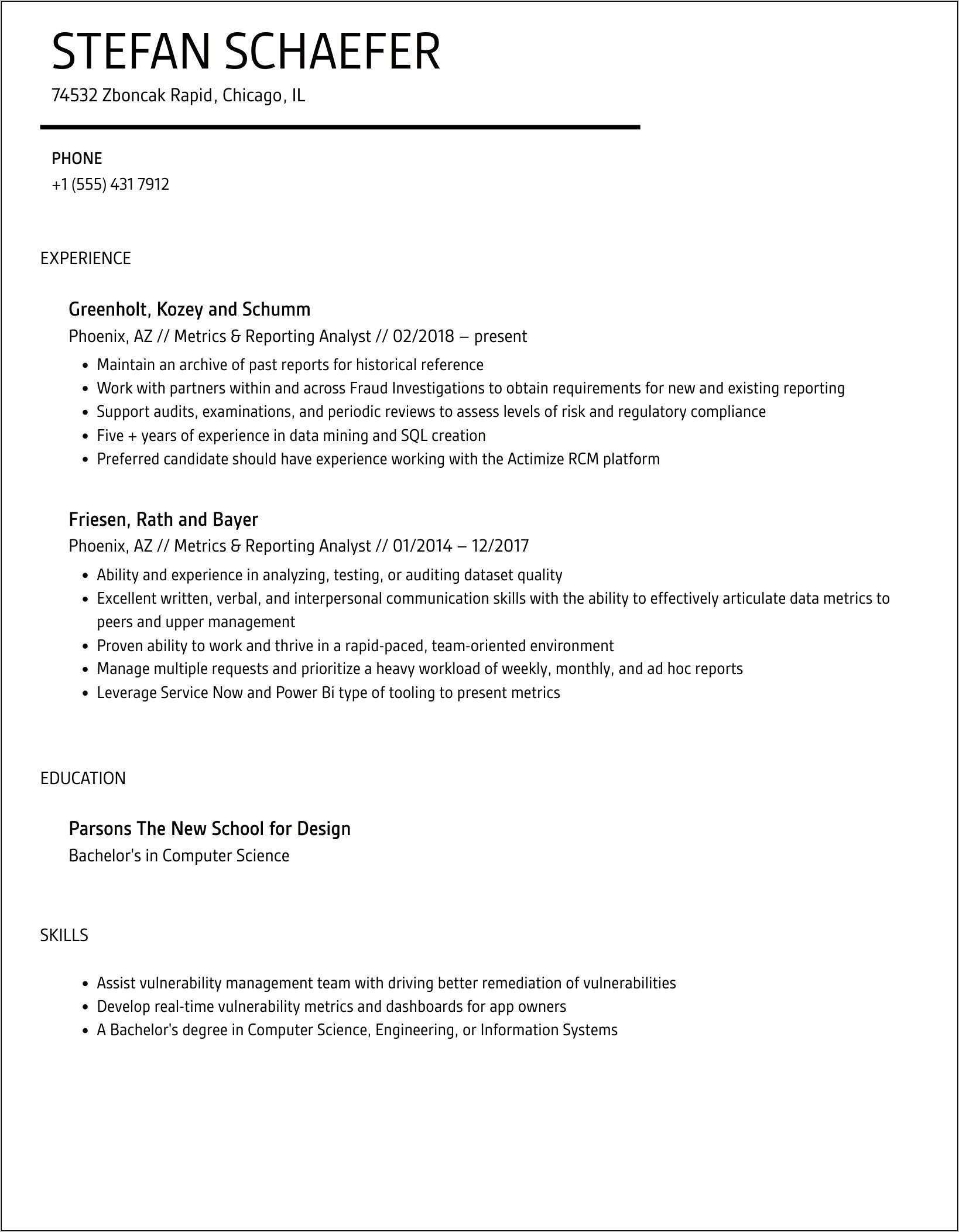 Job Centered Fraud Analyst Resume