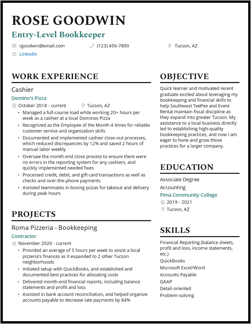 Job Description Accountant Bookkeeper Resume