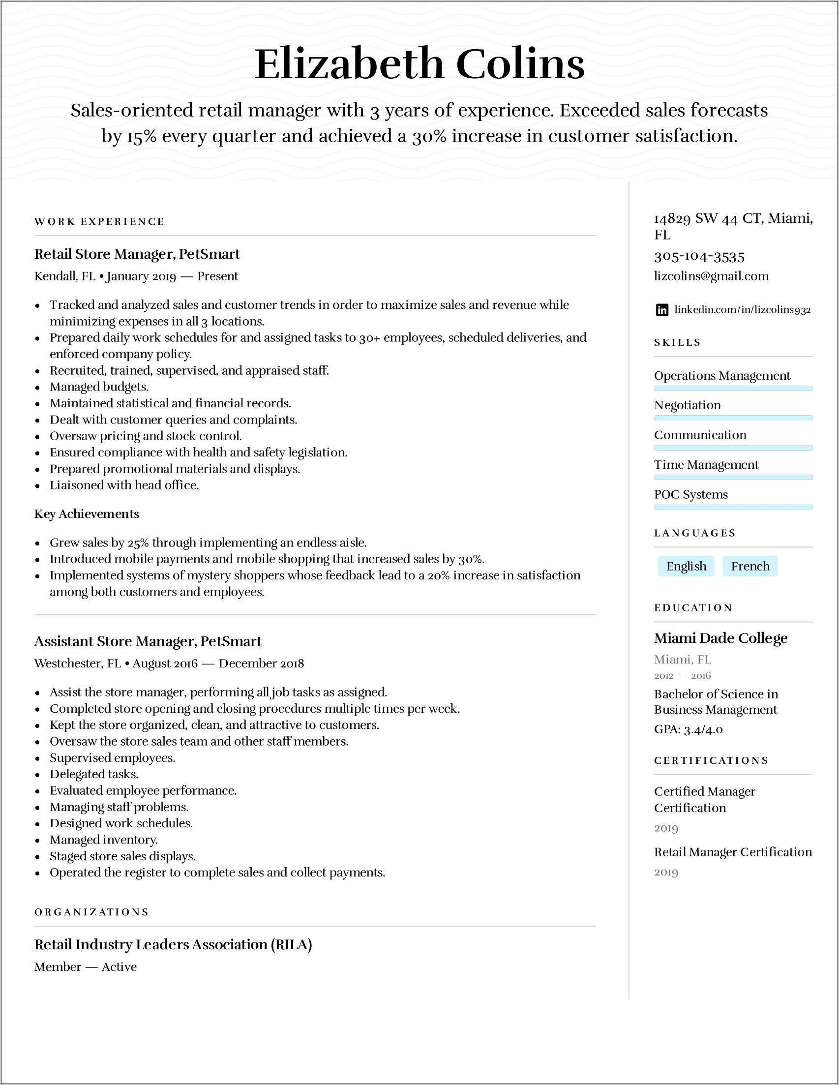 Job Description For Retail Resume