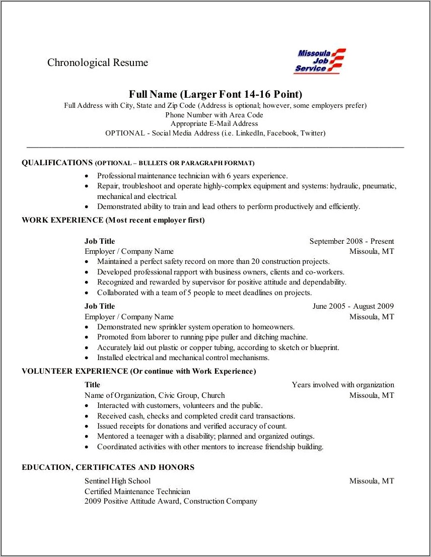 Job Experience Order On Resume