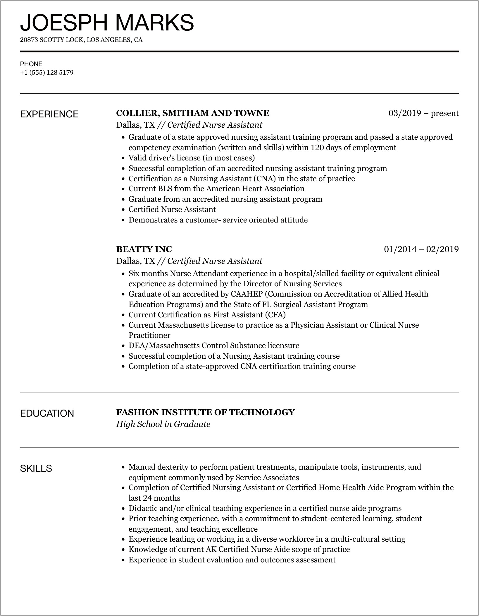 Job Objective For Resume Cna