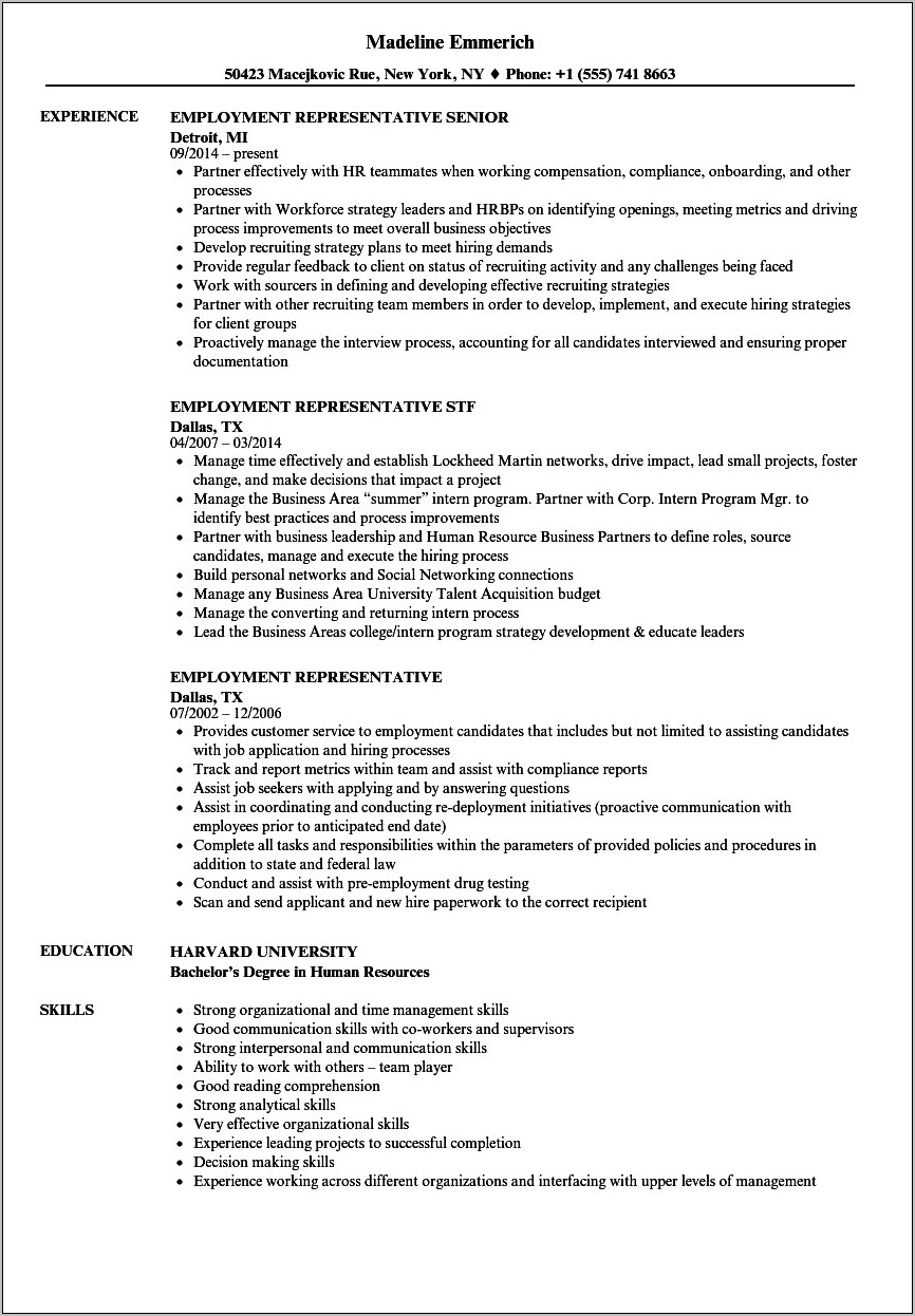 Job Preferences In Resume Example