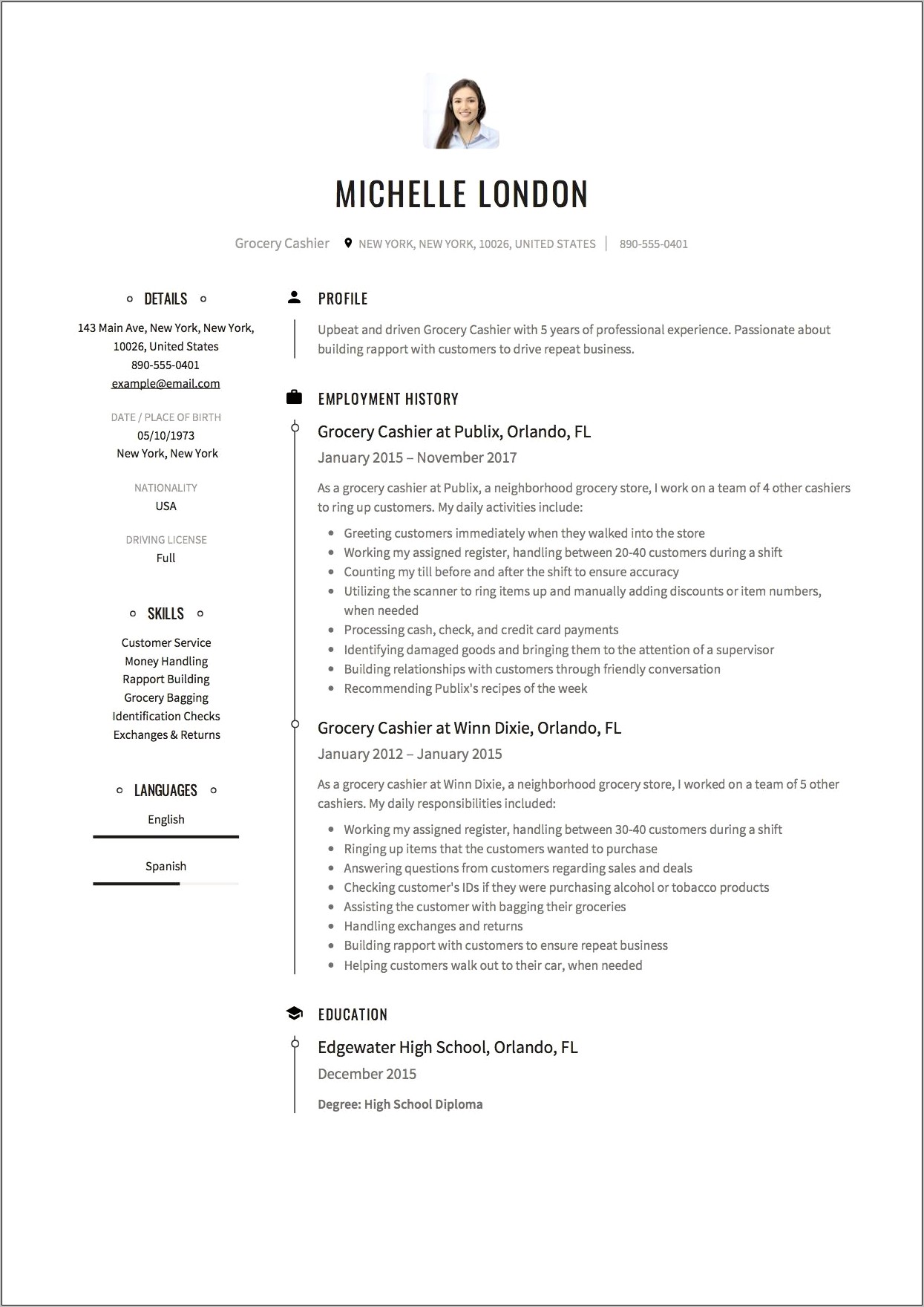 Job Resume For Grocery Store