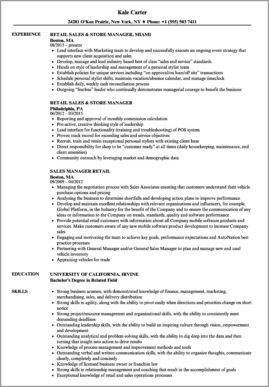 Job Resume Samples For Retails