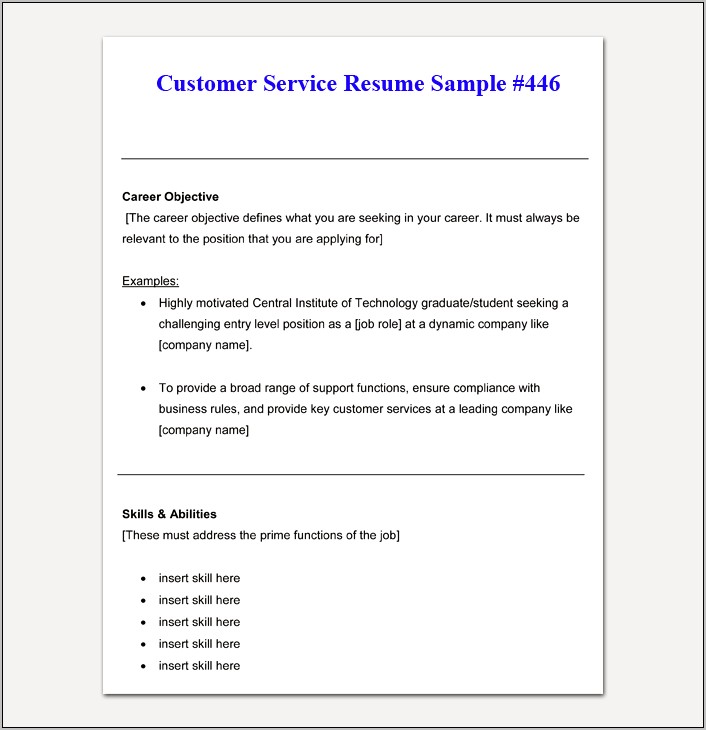 Job Skills Customer Service Resume