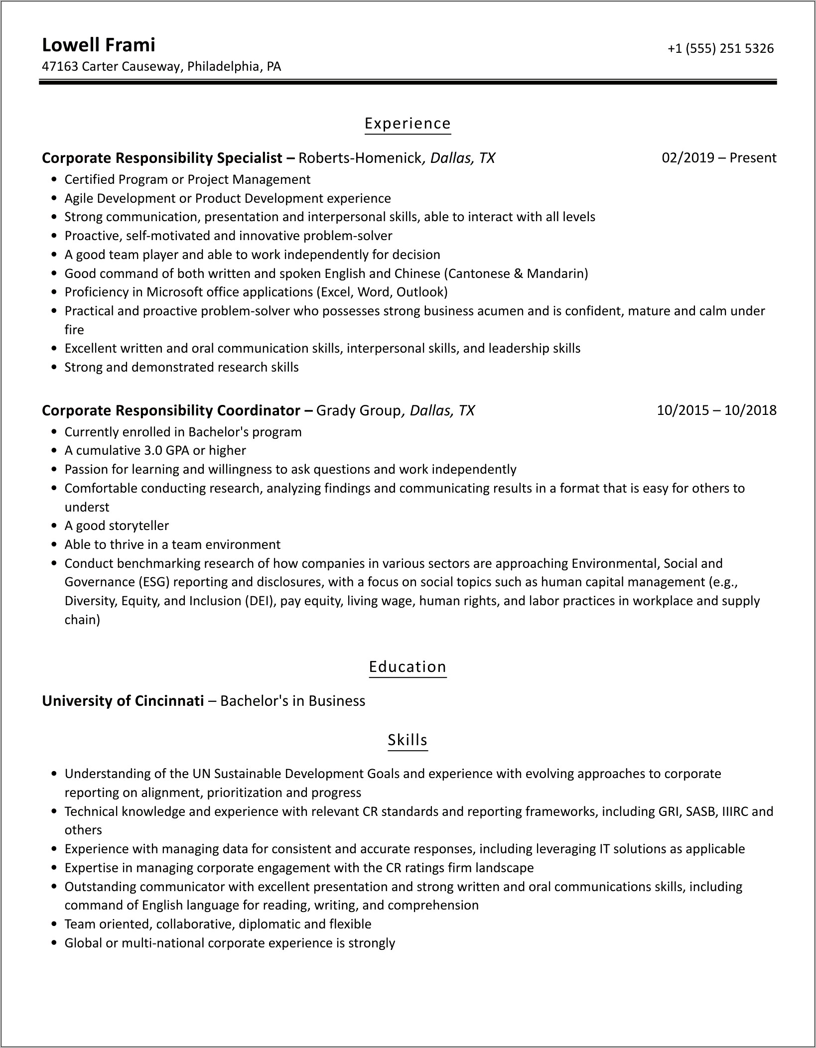 Jobs Description Corporate Responibility Resume